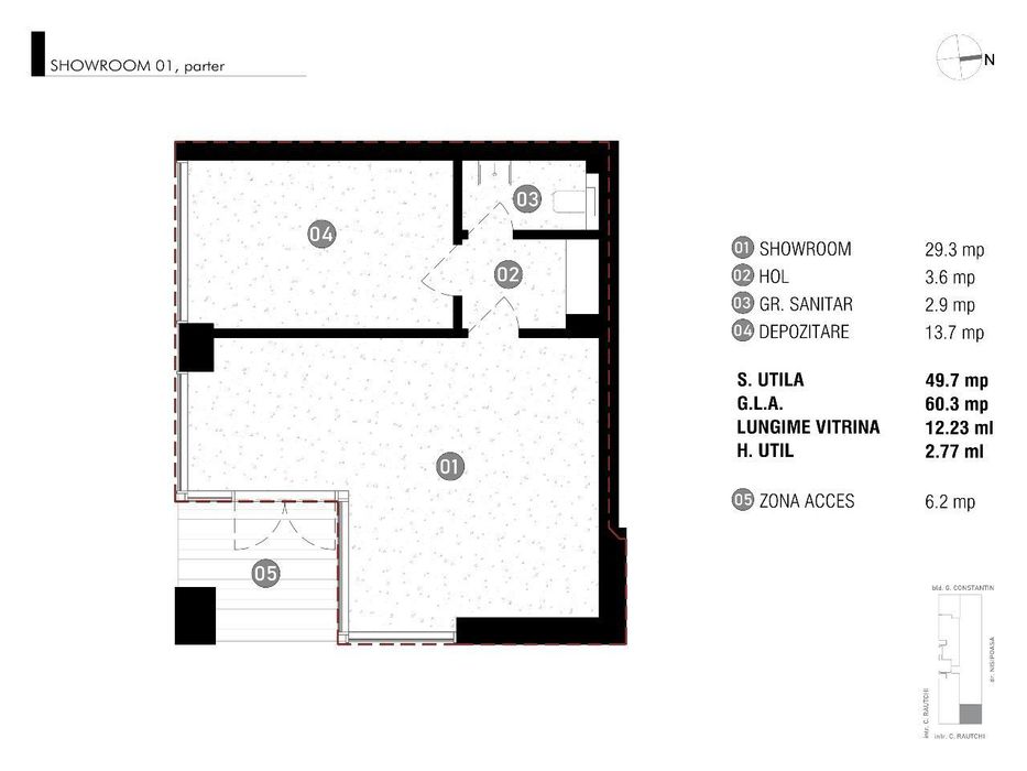 Spatiu 49 mp cu vitrina 12 ml - Antracit Coandă