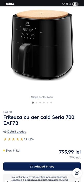 Friteuza cu aer cald Electrolux 700 XXL EAF7B, 1800 W  SIGILATĂ