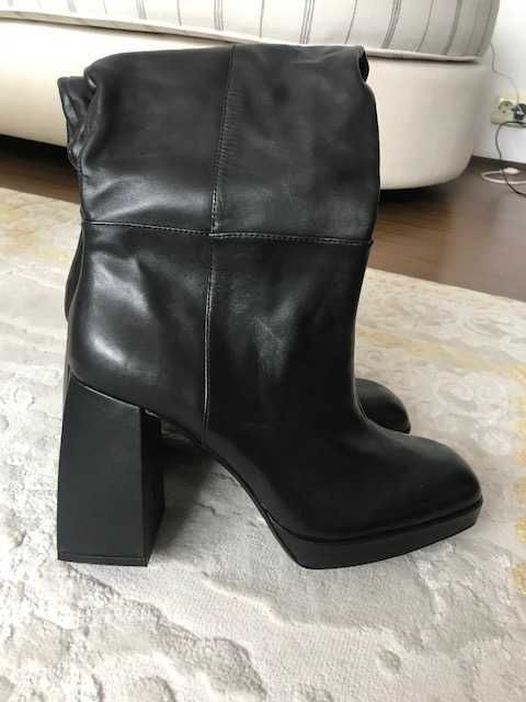 bershka inditex zara cizme piele toc negru tub