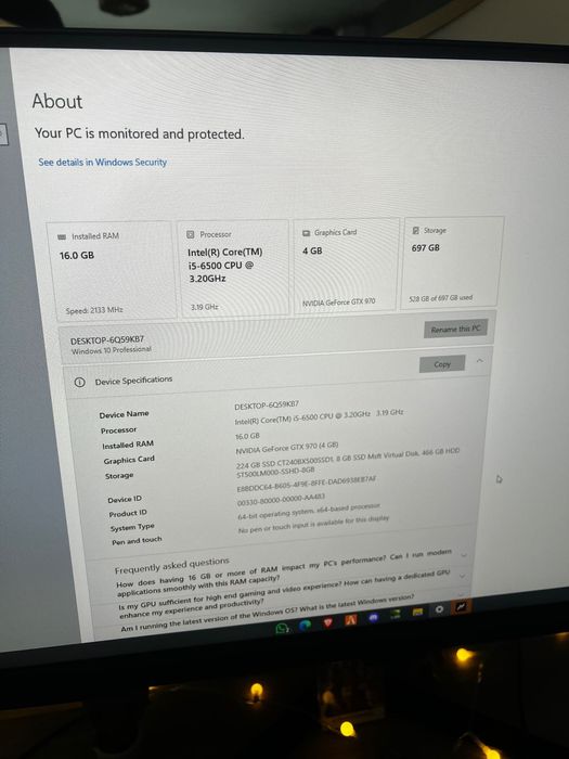 Calculator desktop pc gaming I5