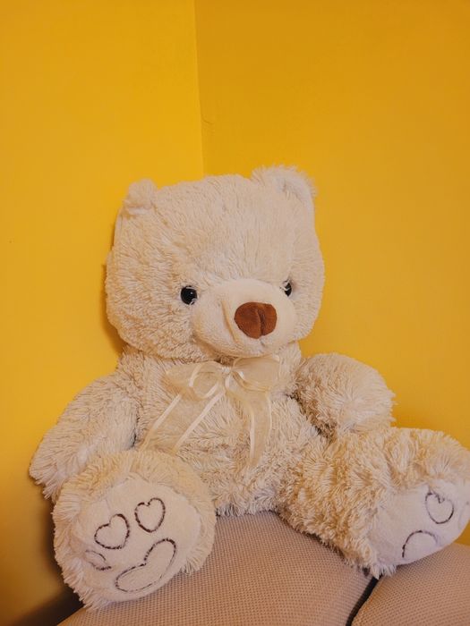 Urs de Plus Crem Pufos 50cm Inaltime, Lățime +40cm,