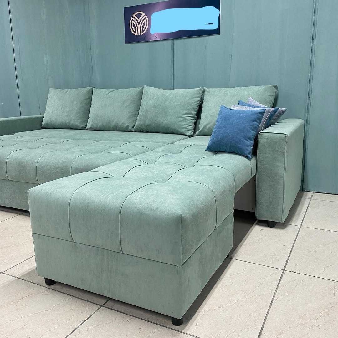 Угловой диван 2800x1500 с ящиками и подушками доставка Алматы ЛДСП див