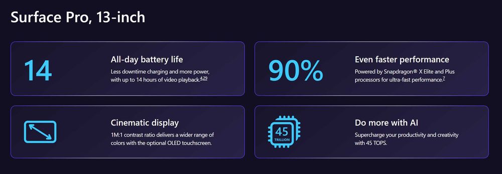 Microsoft Surface Pro 11, 2in1,13" OLED , X Elite-12 Core, 16GB, 256Gb