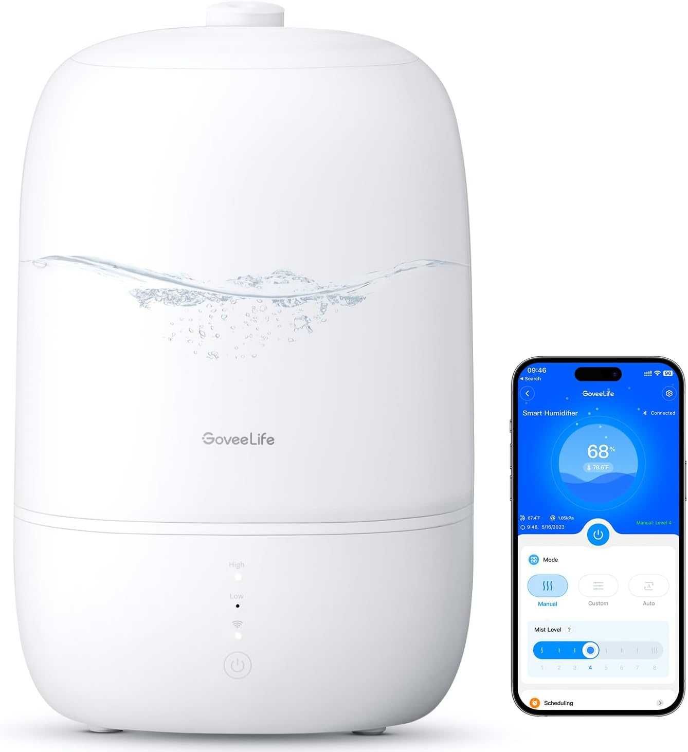 Овлажнител GoveeLife за спалня, 3L с WiFi контрол на влажността, Alexa