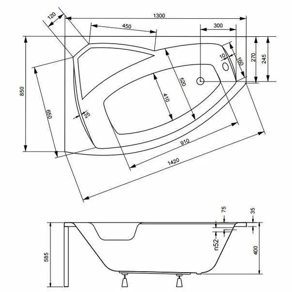 Cada asimetrica Besco Rima 130x85cm dreapta