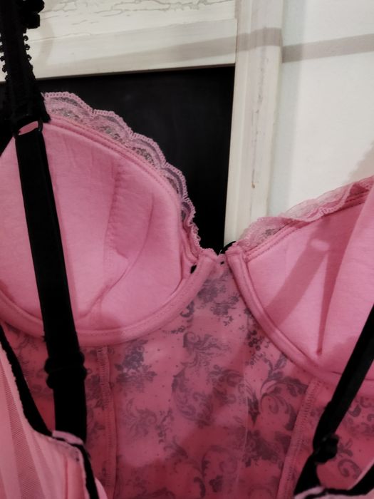 Corset lenjerie din satin sexy roz reglabil mărimea Xs-S