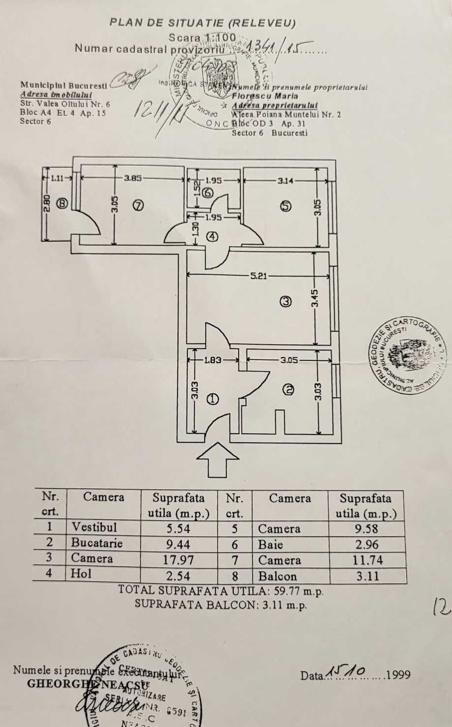 Apartament 3 camere 63 mp 4/4 Valea Oltului Drumul Taberei