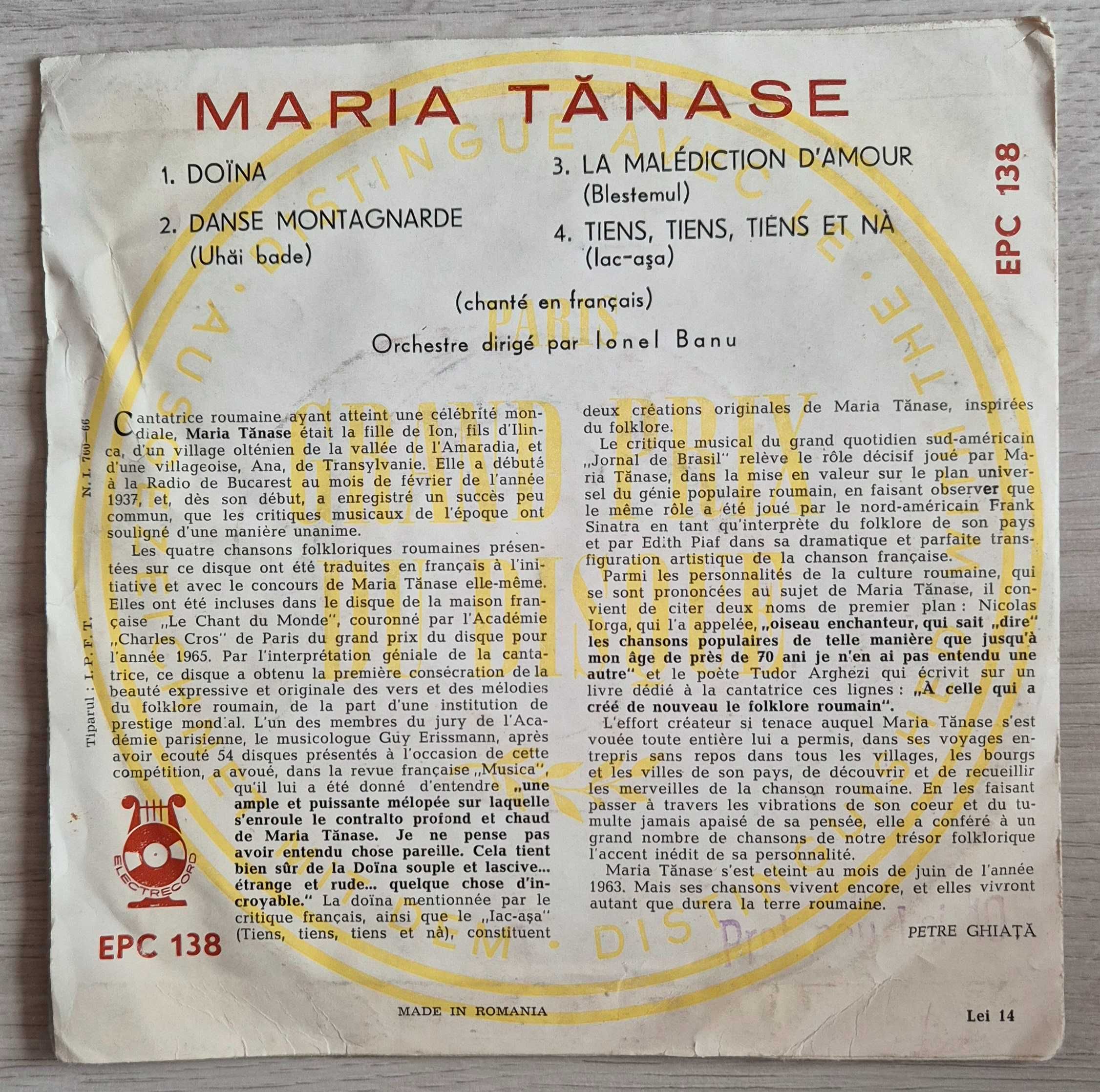 Maria Tanase - Chansons Folkloriques Roumaines - vinil / vinyl