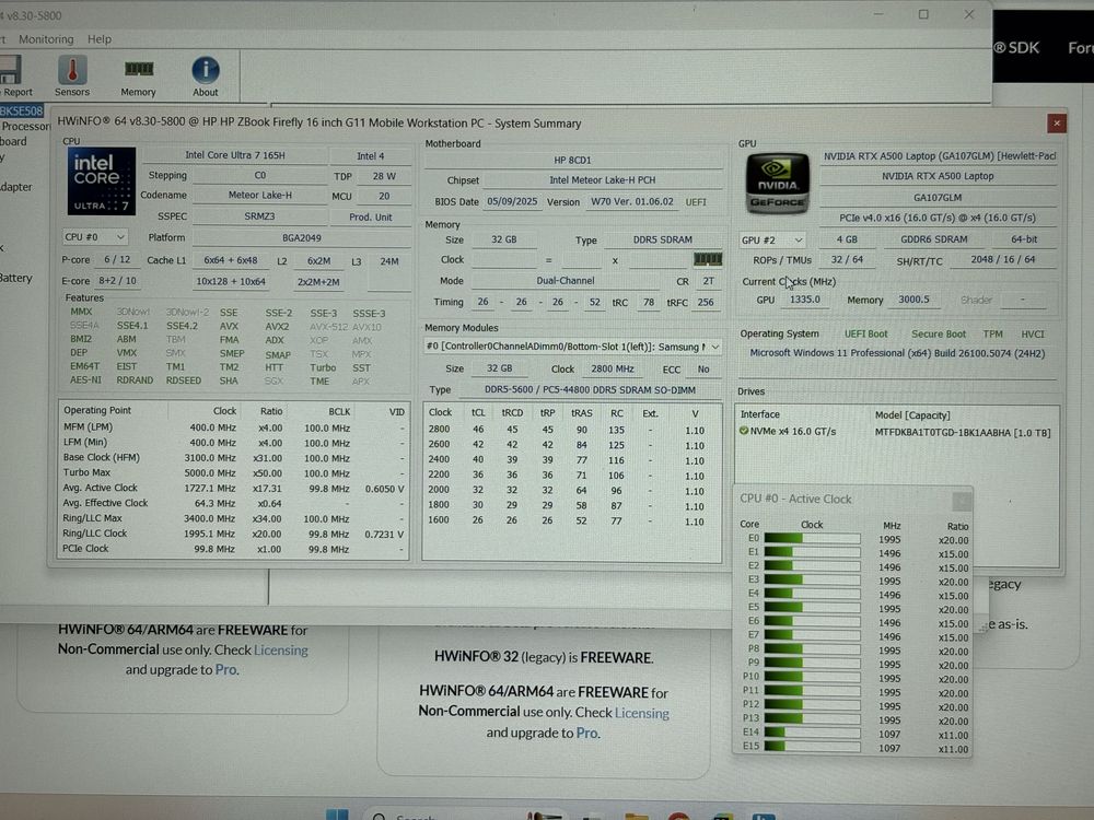 HP ZBook Firefly 16 G11, intel Ultra 7-165H, 32GB/1TB SSD, NVidia A500