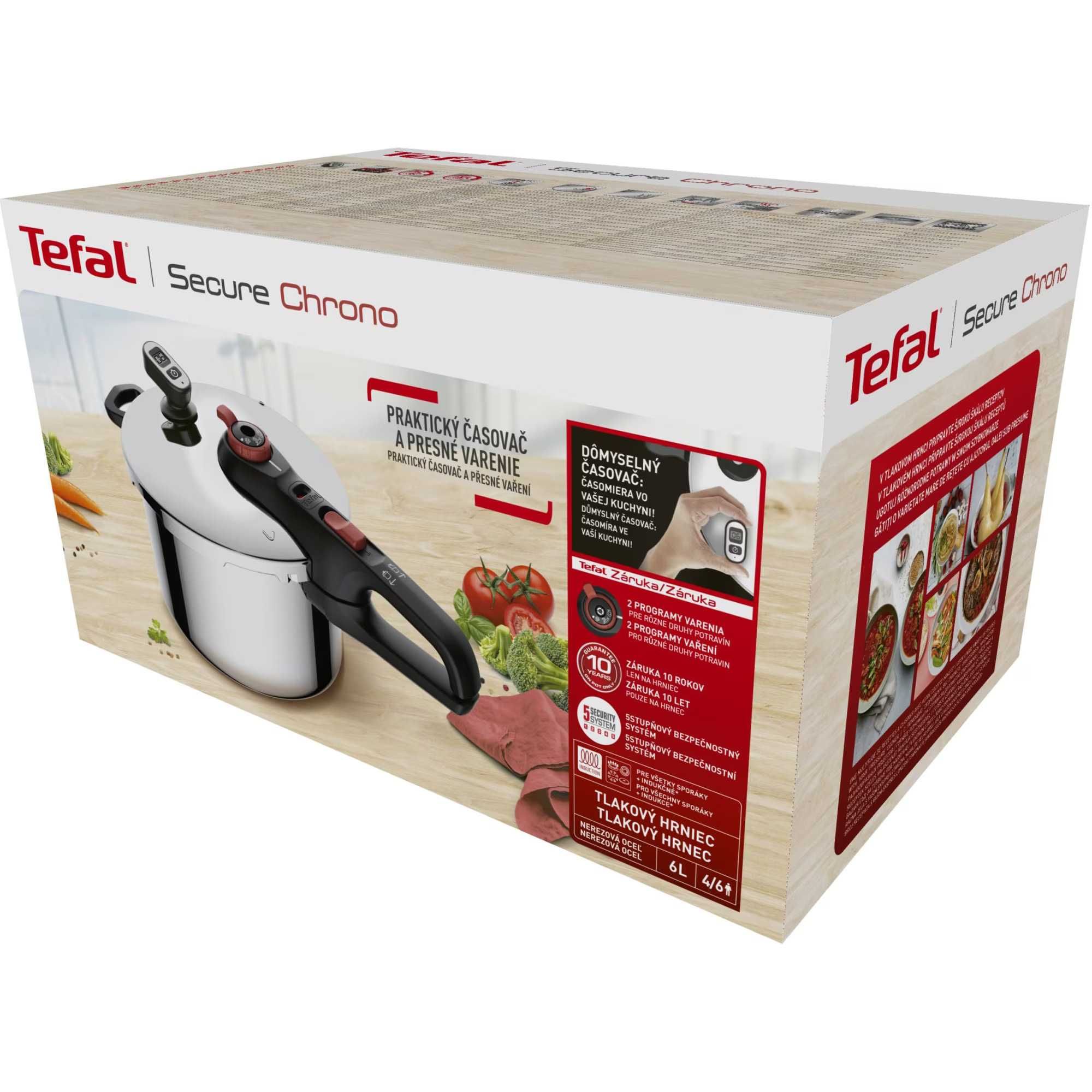 Oala sub presiune Tefal 6l, inox argintie cronometru sigilata in cutie