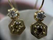 Cercei  Vintage Stil Bider Aur 14 k cu Diamante Albe si Galbene
