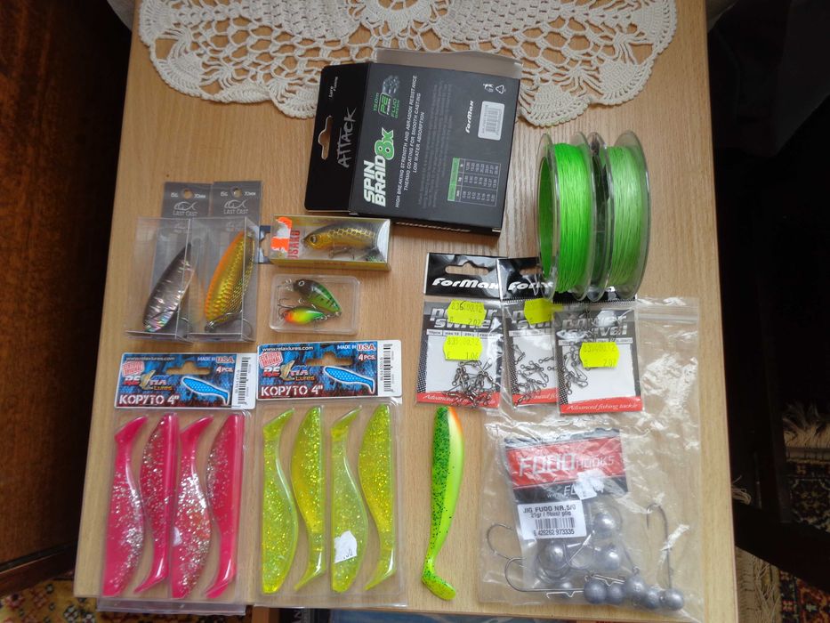 Спининг въдица(15-50),джиг-глави,силикони,воблери,плетено влакно и др.