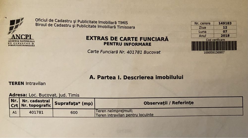 RATE FARA DOBANDA-Teren intravilan, sat Bucovat,  600 mp, 2 fronturi