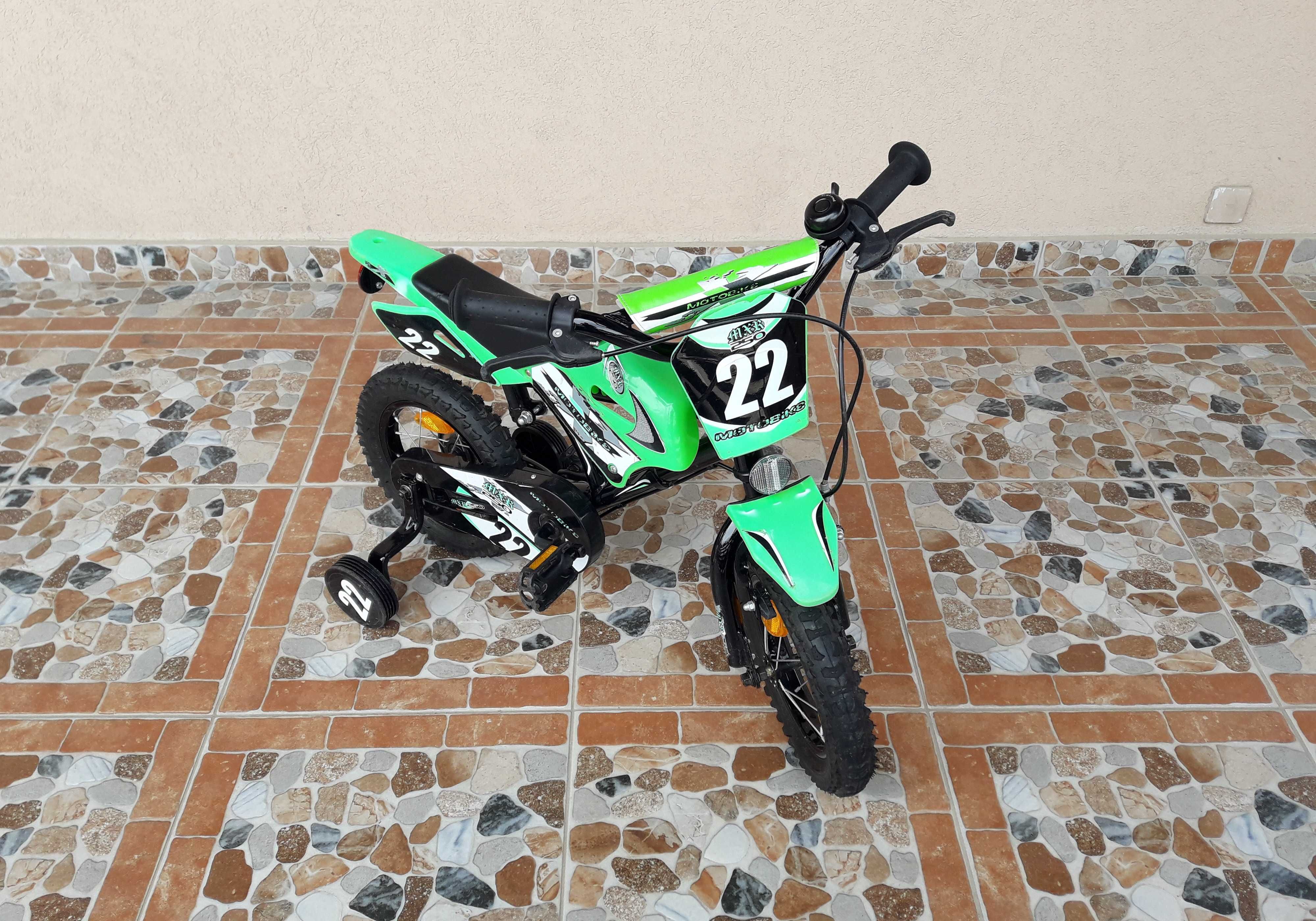 Bicicletă copii 12’ Motobike MXR 250, 12-1, cască – verde cu negru