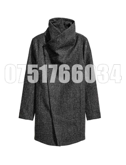 Palton Barbati Casual Elegant Lung Gros Slim Lana Maro Bleumarin Tweed
