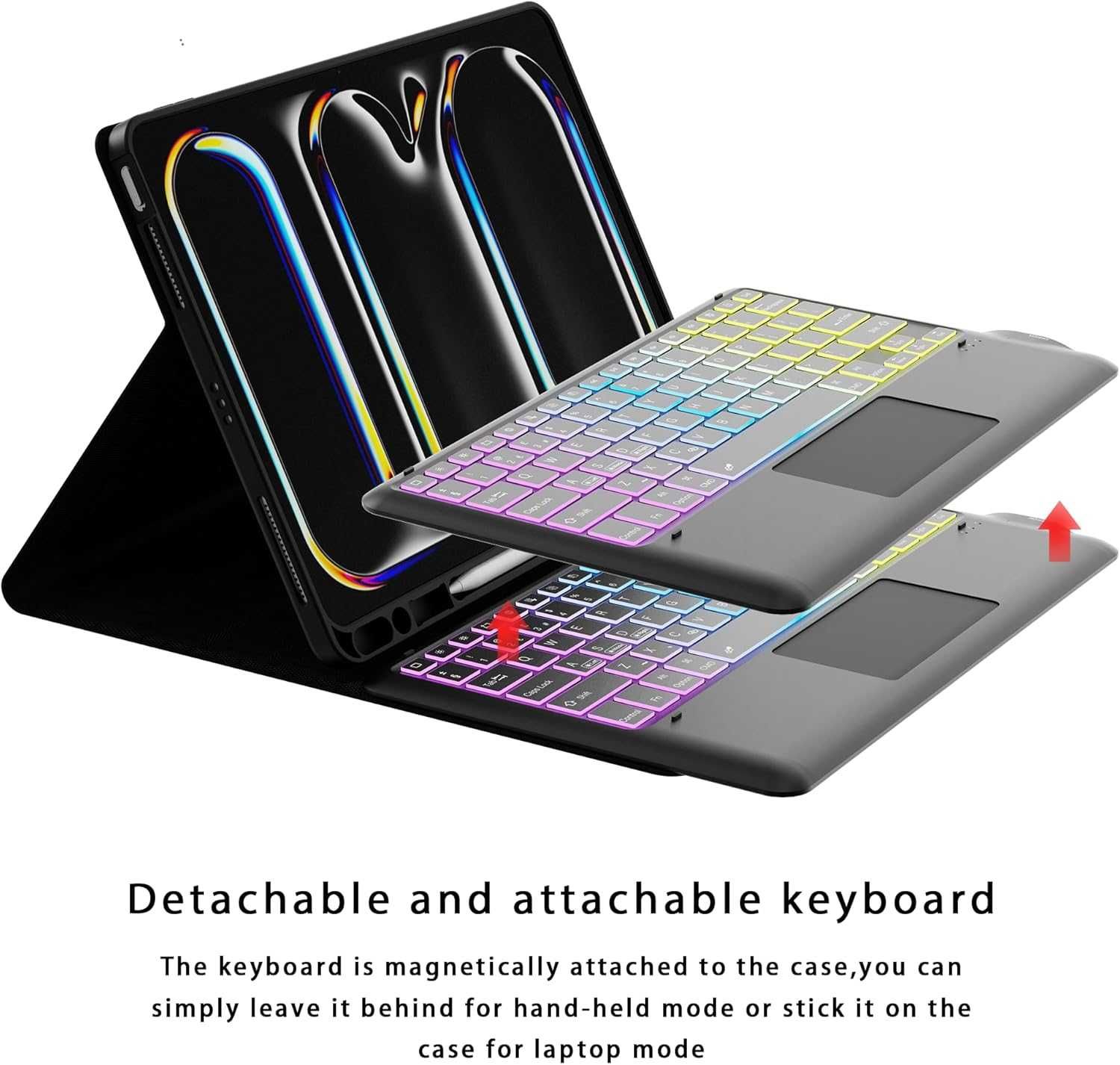 ROOFEI за iPad Pro 13-inch (M4)2024 Калъф с клавиатура,3 зони, 7 цвята