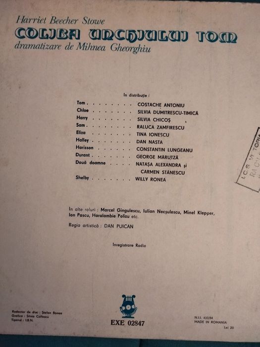 Vinil "Coliba unchiului Tom"