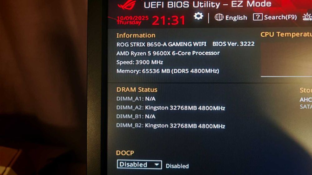 ASUS ROG Strix B650-A Gaming WiFi + RYZEN 5 9600X 6-Core 5.4 GHz AM5