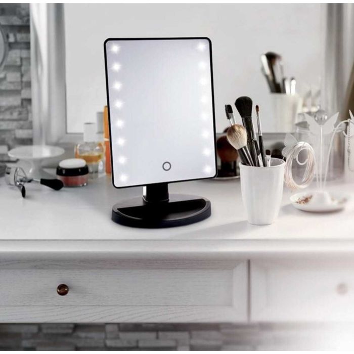 Oglinda de machiaj iluminata Negru cu 16 LED-uri, 17x27 cm