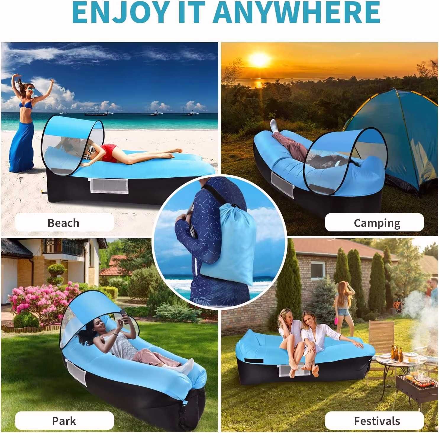 Самонадуваем диван/легло Air sofa, Със сенник, Възглавница и аксесоари