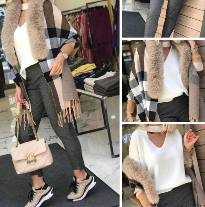 Пончо - шал с еко пух, цена 100лв.