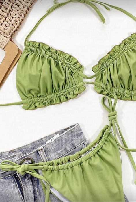 Бански 2 части комплект зелен с подплънки