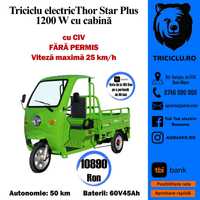 Triciclu electric THOR STAR VERDE cu cabina cu CIV,FARA PERMIS Agramix