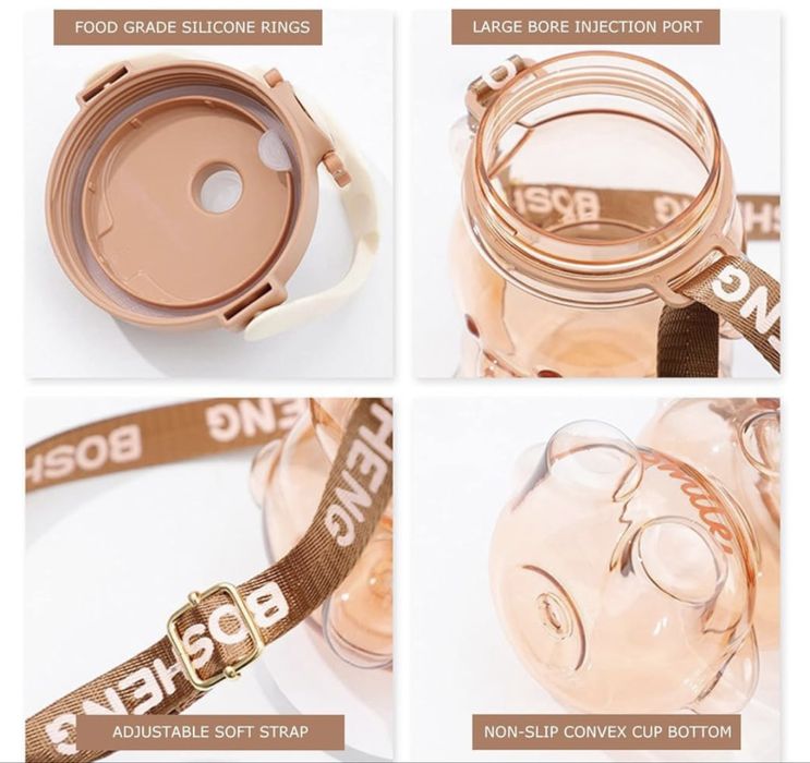 Бутылка для воды спортивная с трубочкой/ фляга детская Мишка 1000мл/