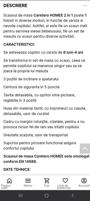 Vând scaun de masa