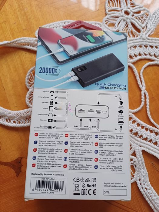 Baterie externa promate 20.000mAh Power Bank Dual usb-a usb-c Output