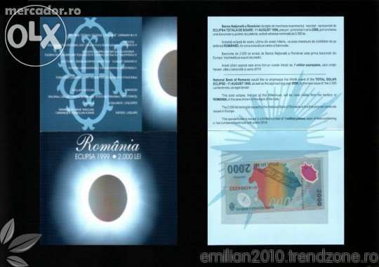 2 bancnote eclipsa 1999 in folder BNR, serie A