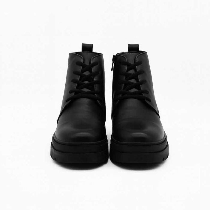 Дамски черни боти от естествена кожа с цип и връзки