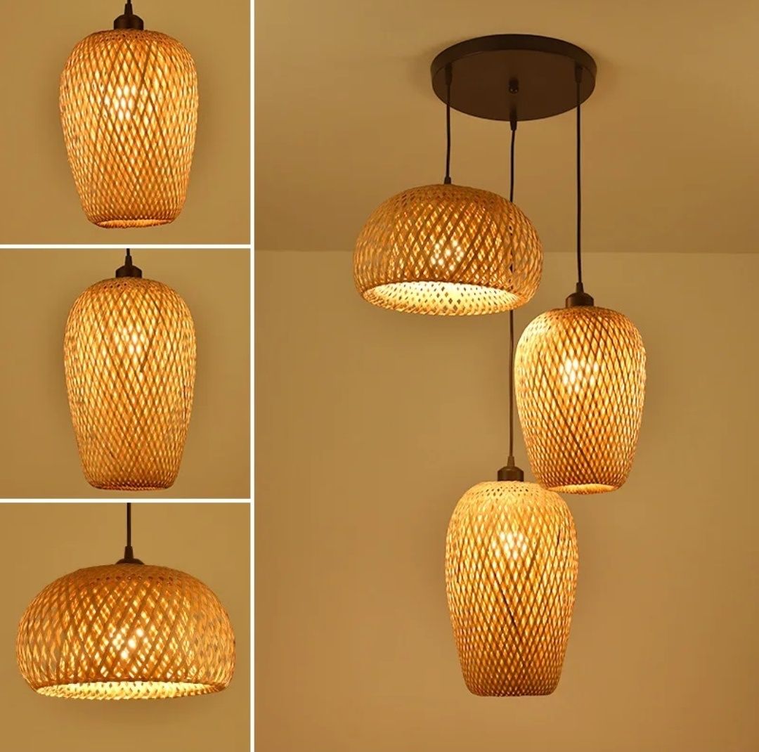 Творческа комбинация от тъкани висящи лампи 3-светлини от бамбук