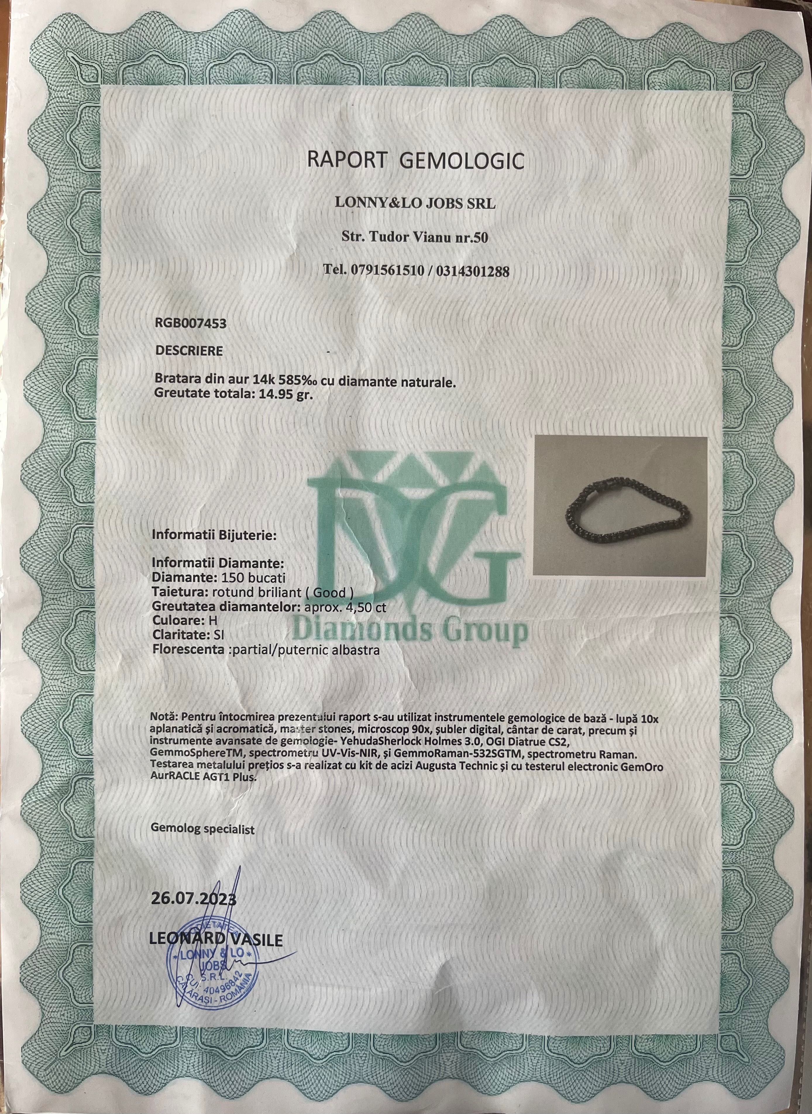 Brățară diamante naturale 4.5ctw cu certificat gemologic