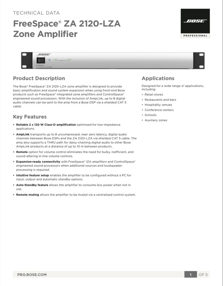 Bose FreeSpace ZA 2120-LZA Zone Amplifier