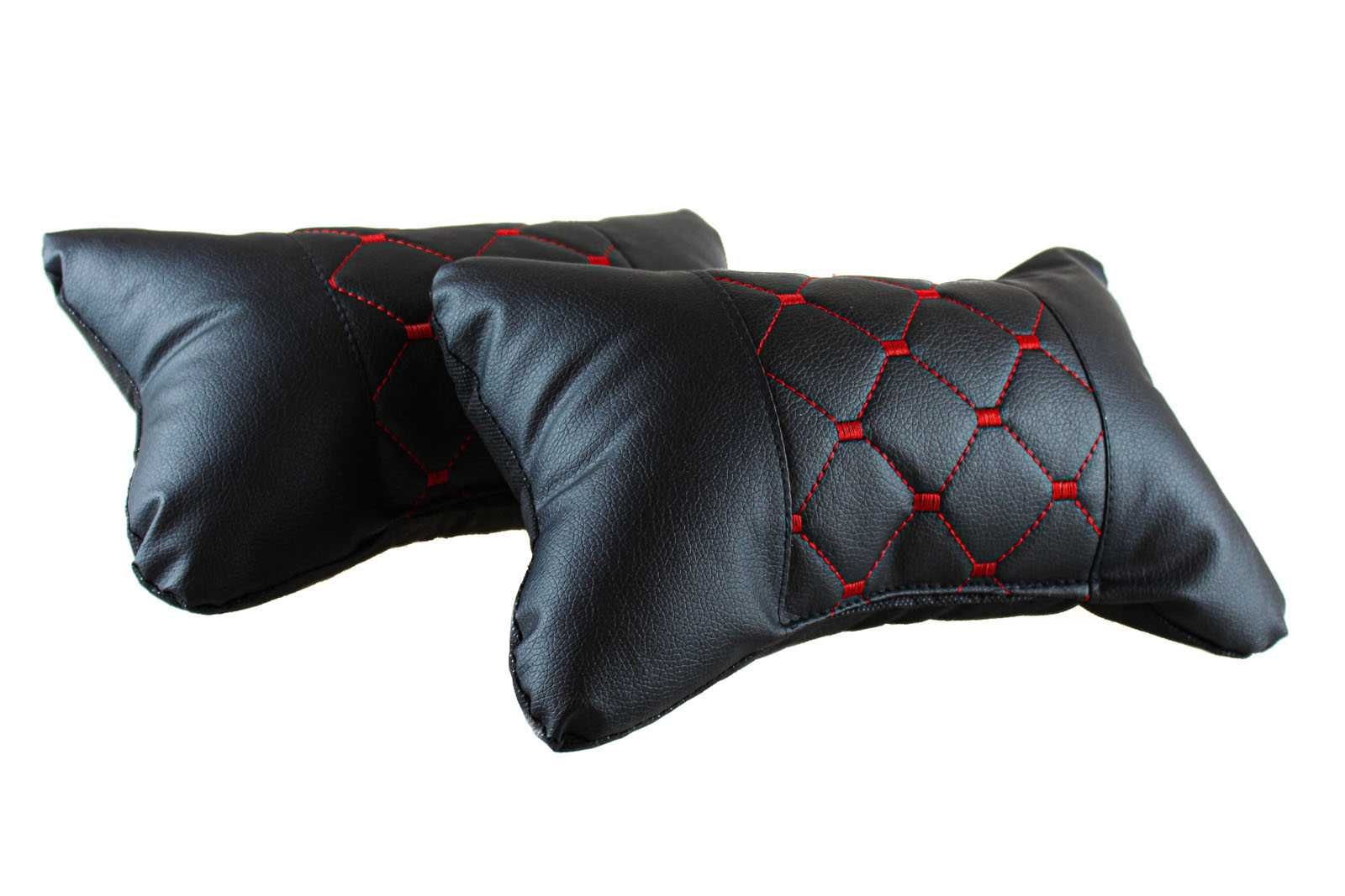 Възглавници за автомобилна седалка / Еко Кожа / черно с червен шев