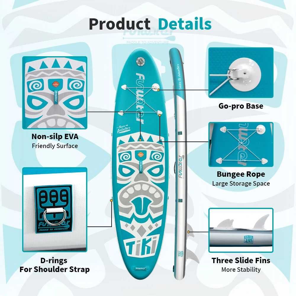 Надуваем падълборд FunWater TIKI paddle board SUP НОВ в кашон