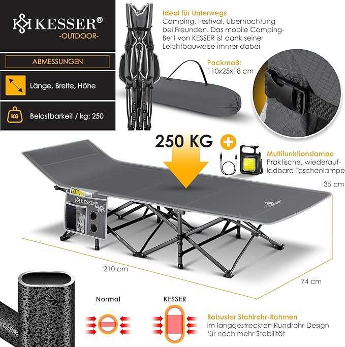 KESSER® Сгъваемо къмпинг легло 210см