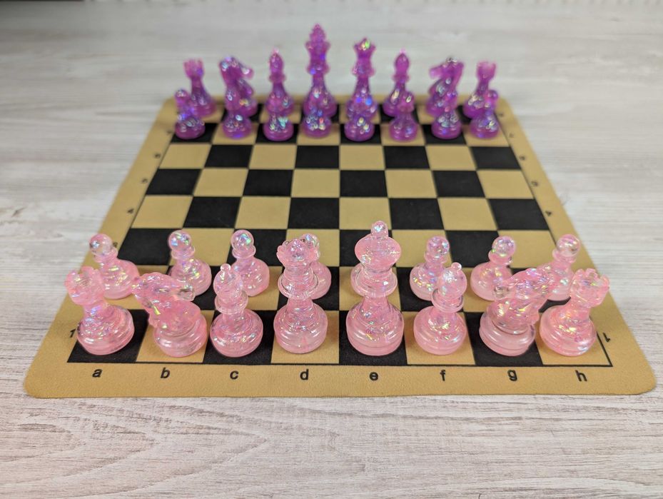 Set Piese de Șah Și Dame GLITTER HOLOGRAFIC ROZ/MOV(Idei pentru cadou)