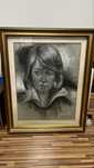 Tablou in Creion Portret Semnat-Deosebit-Dimen Mari 81x67-Detalii Bune