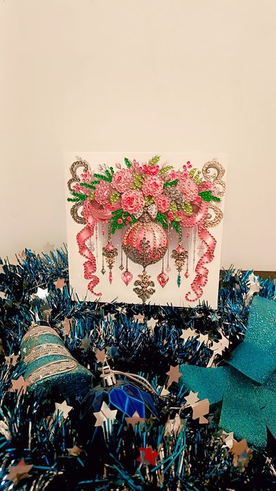 Felicitare de Crăciun cu Mozaic de Diamante – Strălucire și Eleganță