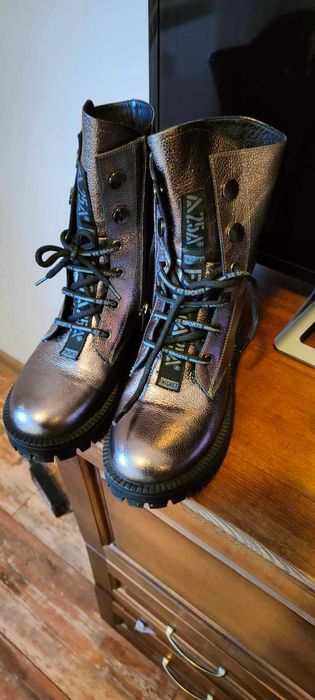 дамски боти естествена кожа, сребрист цвят