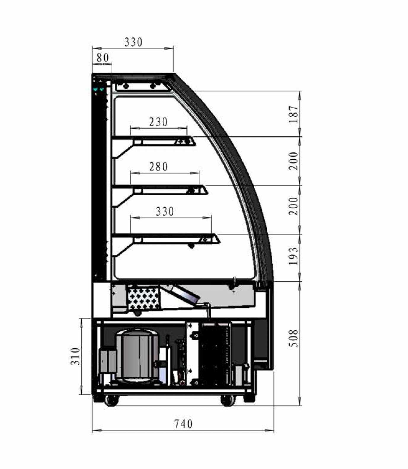 Vitrina Frigorifica pentru Prajituri/ Curbat/ Malmo INOX 120cm / NOU