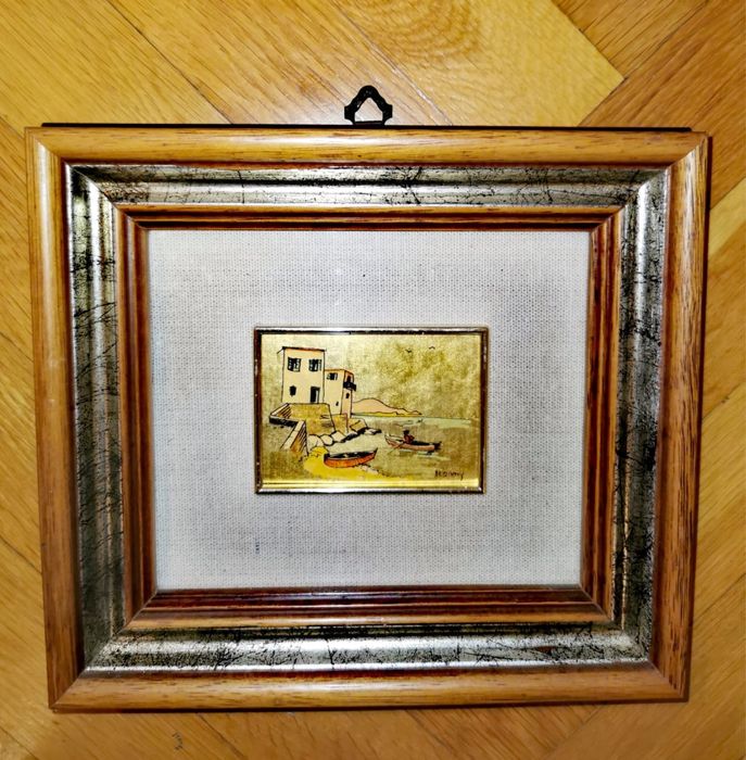 Антикварна миниатюра от 23 кт. златно фолио маркирана оригинална рядка