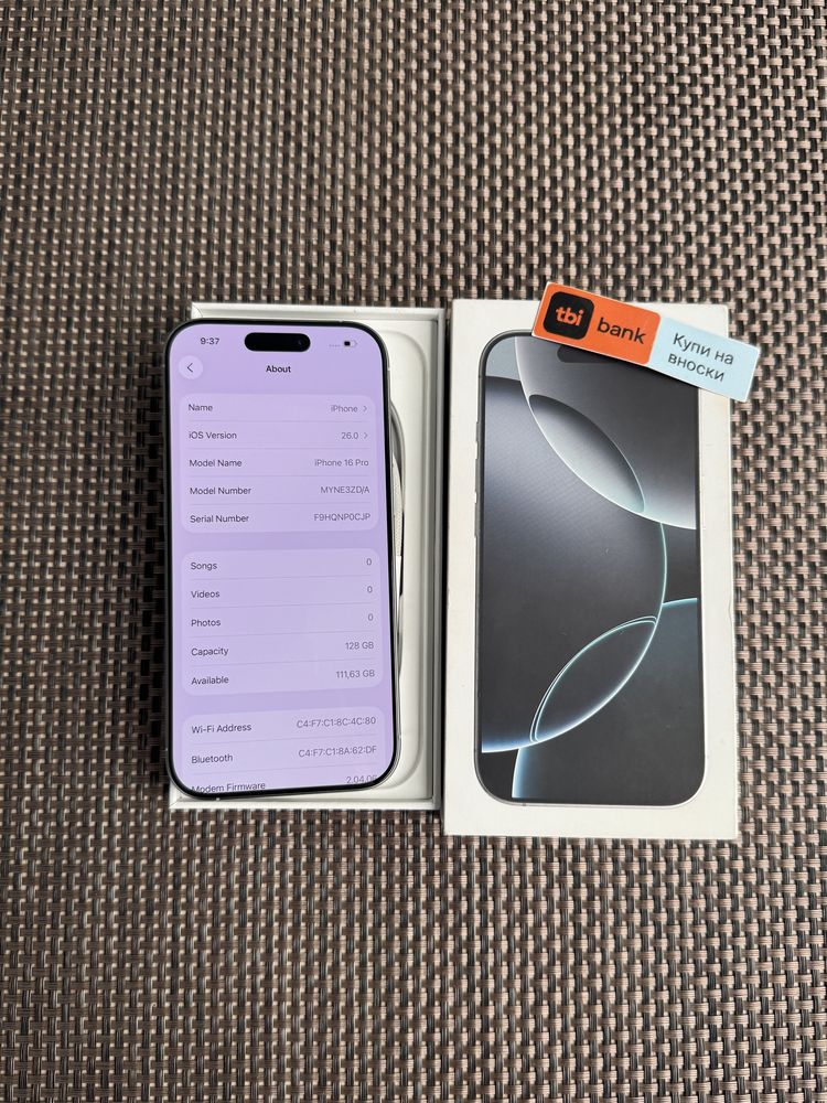 100%*Лизинг 68лв/м iPhone 16 pro White айфон 16 про 128 бял