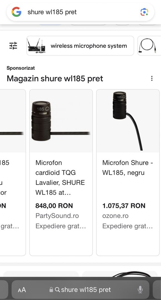 Vand Lavaliera Shure WL185 noua (microfon condenser cardioid)