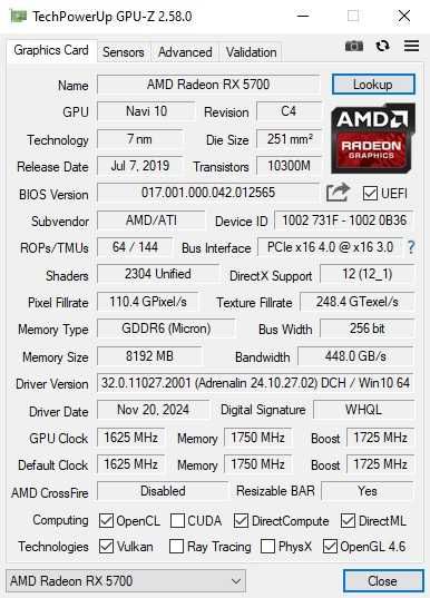 Placa video AMD Radeon RX 5700, 8GB GDDR6, 256-bit