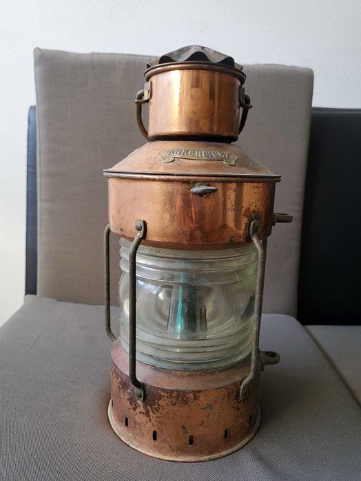 Lampă de navă maritimă nautică, Ankerlicht antică din cupru,