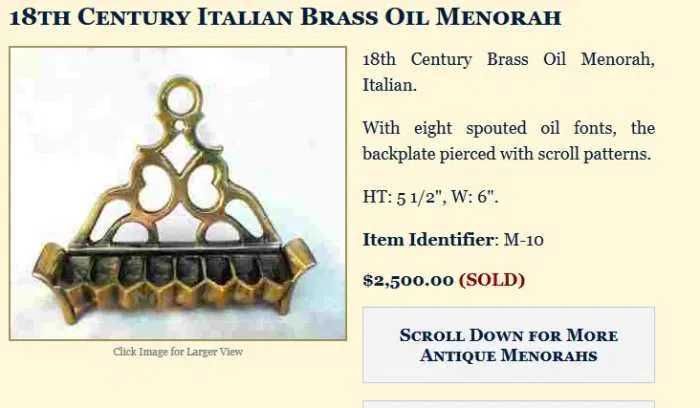 Iudaica, menorah arhaica bronz, sec 18, antique, colectie, cadou