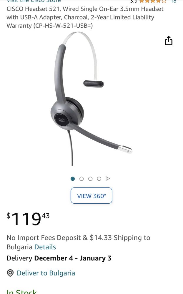 Професионална слушалка с микрофон CISCO Headset 521